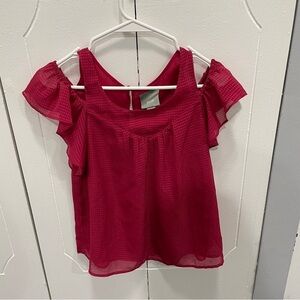 Maeve by Anthropologie Pink Cold Shoulder Textured Blouse